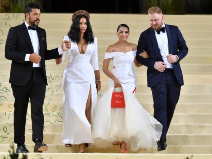 Photo by: NDZ/STAR MAX/IPx 2021 9/13/21 Benjamin Bronfman, Aurora James, Alexandria Ocasio-Cortez and Riley Roberts at the 2021 Met Gala Celebrating In America: A Lexicon Of Fashion. (New York City)