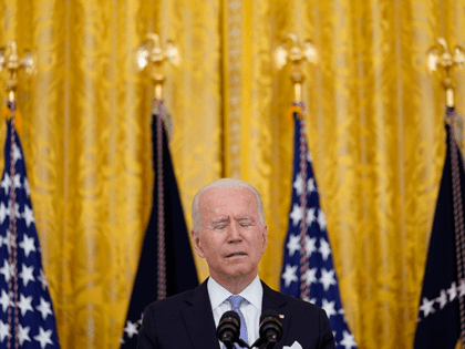 President Joe Biden announces from the East Room of the White House in Washington, Thursda