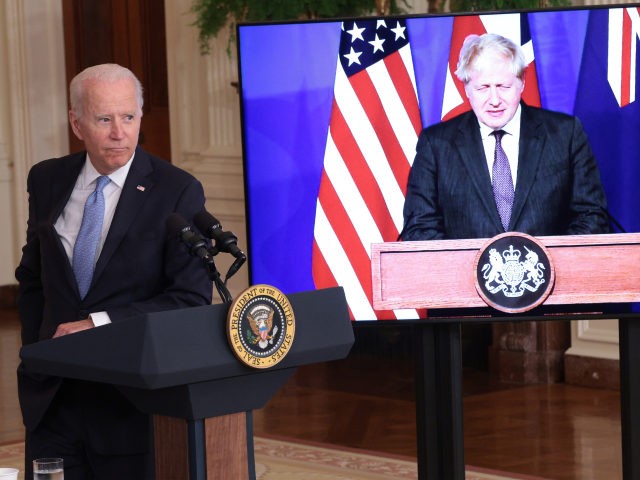 WASHINGTON, DC - SEPTEMBER 15: U.S. President Joe Biden speaks during an event in the East Room of the White House September 15, 2021 in Washington, DC. President Biden announced a new national security initiative in partnership with Australian Prime Minister Scott Morrison and United Kingdom Prime Minister Boris Johnson …