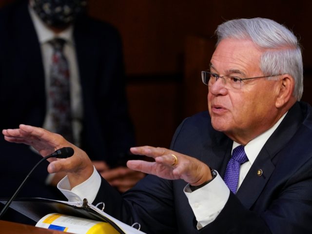 Sep 28, 2021; Washington, DC, USA; Senator Bob Menendez (D-NJ) during the Senate Banking, Housing, and Urban Affairs committee hearing with Janet Yellen, Secretary, Department of the Treasury and Jerome Powell, Chairman, Board of Governors of the Federal Reserve System, to examine CARES Act oversight of the Treasury and Federal …