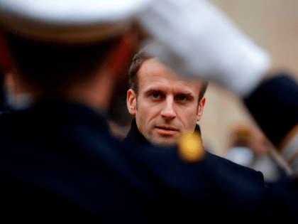 French President Emmanuel Macron attends a military ceremony (Prise d'armes) at the Invali