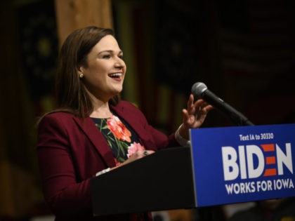 INDEPENDENCE, IA - JANUARY 03: U.S. Rep. Abby Finkenauer (D-IA) introduces Democratic presidential candidate, former Vice President Joe Biden, on January 3, 2020 in Independence, Iowa. Finkenauer endorsed Biden's candidacy earlier this week. (Photo by Stephen Maturen/Getty Images)
