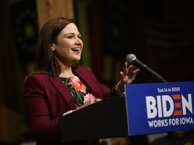 Presidential Candidate Joe Biden Campaigns In Iowa INDEPENDENCE, IA - JANUARY 03: U.S. Rep. Abby Finkenauer (D-IA) introduces Democratic pres