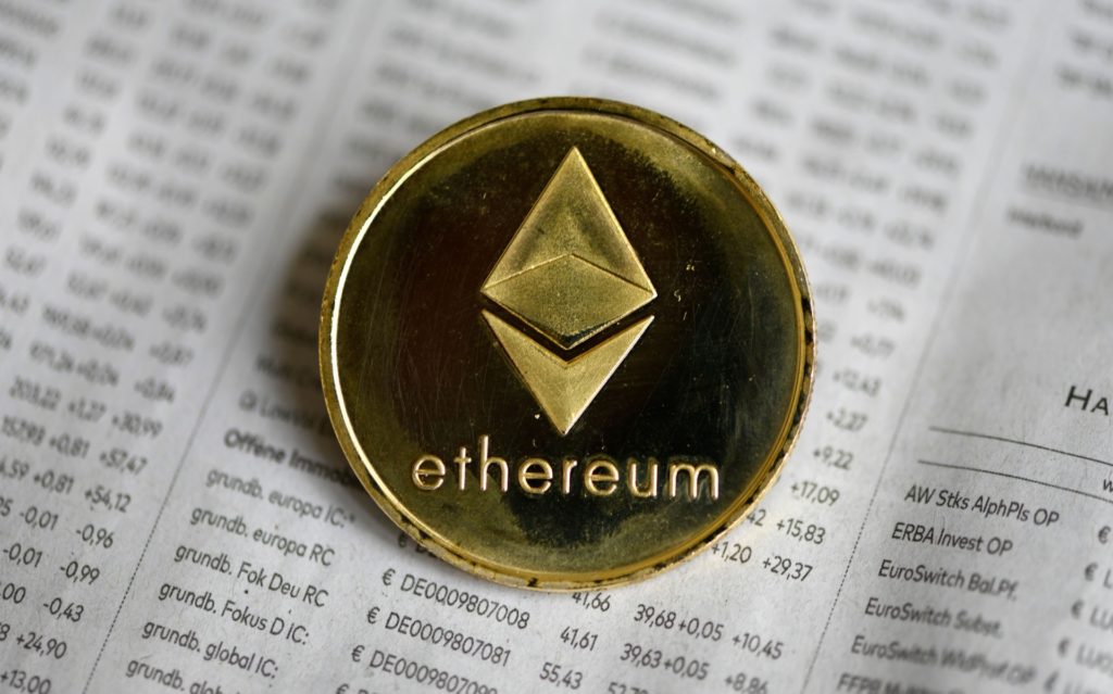 The photo shows a physical imitation of a Ethereum cryptocurrency in Dortmund, western Germany, on January 27, 2020. (Photo by INA FASSBENDER / AFP) (Photo by INA FASSBENDER/AFP via Getty Images)