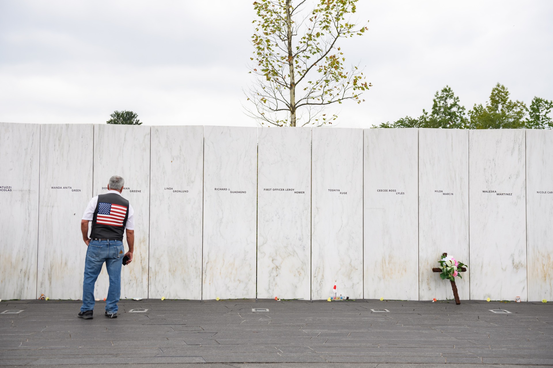 SHANKSVILLE, PA - SEPTEMBER 11:Guests visit the Wall of Names following a ceremony at the Flight 93 National Memorial commemorating the 19th Anniversary of the crash of Flight 93 and the September 11th terrorist attacks on September 11, 2020 in Shanksville, Pennsylvania. The nation is marking the nineteenth anniversary of the terror attacks of September 11, 2001, when the terrorist group al-Qaeda flew hijacked airplanes into the World Trade Center and the Pentagon, killing nearly 3,000 people. (Photo by Jeff Swensen/Getty Images)