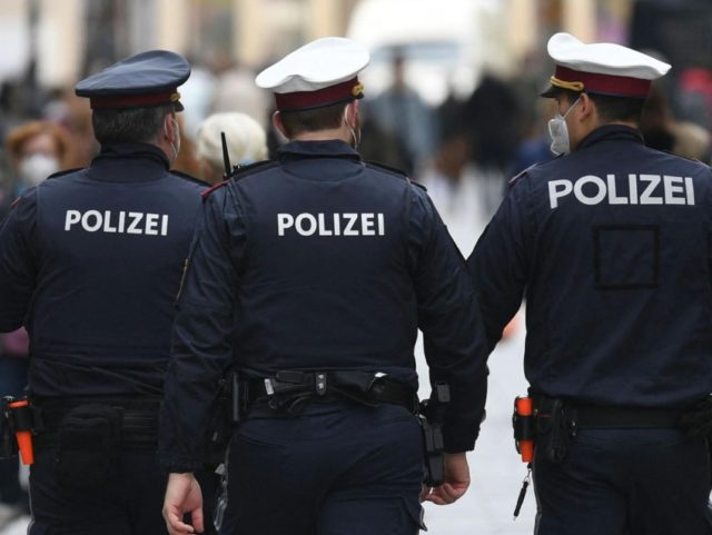 Police patrols in the center of Vienna on May 3, 2021, as the federal capital and Lower Austria partially reopened after a regional lockdown, amid the ongoing coronavirus Covid-19 pandemic. - Austria OUT (Photo by HELMUT FOHRINGER / APA / AFP) / Austria OUT (Photo by HELMUT FOHRINGER/APA/AFP via Getty …