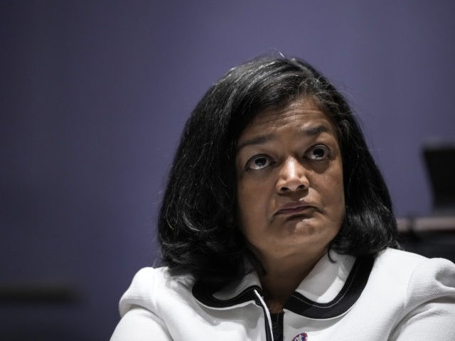 WASHINGTON, DC - JUNE 10: Rep. Pramila Jayapal (D-WA) listens as FBI Director Christopher Wray testifies during a House Judiciary Committee oversight hearing on Capitol Hill June 10, 2021 in Washington, DC. Wray fielded a wide range of questions, including several about the January 6th Capitol riot. (Photo by Drew …