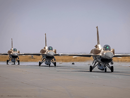 Moroccan Air Force F-16 fighter jets land at an airbase in Ben Guerir, about 58 kilometres north of Marrakesh, during the "African Lion" military exercise on June 14, 2021. (Photo by FADEL SENNA / AFP) (Photo by FADEL SENNA/AFP via Getty Images)