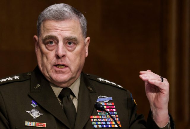 Chairman of the Joint Chiefs of Staff Gen. Mark Milley testifies before a Senate Committee on Appropriations hearing on the 2022 budget for the Defense Department, on Capitol Hill in Washington, DC, June 17, 2021. (Photo by EVELYN HOCKSTEIN / POOL / AFP) (Photo by EVELYN HOCKSTEIN/POOL/AFP via Getty Images)