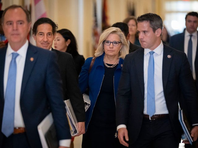 WASHINGTON, DC - JULY 27: (L-R) Rep. Adam Schiff (D-CA), Rep. Jamie Raskin (D-MD), Rep. Liz Cheney (R-WY) and Rep. Adam Kinzinger (R-IL) arrive for the House Select Committee hearing investigating the January 6 attack on the U.S. Capitol on July 27, 2021 at the Cannon House Office Building in …