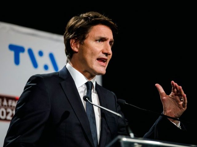 Canadian Prime Minister and Liberal leader Justin Trudeau holds a press conference at TVA