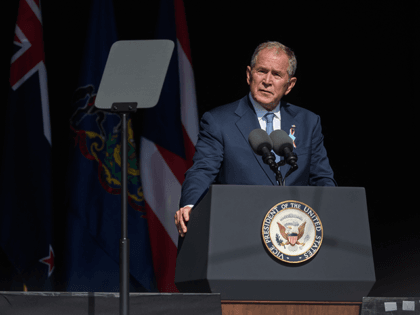 Former President George W Bush speaks at the 20th Anniversary remembrance of the September