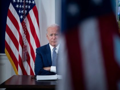 US President Joe Biden convenes a virtual Covid-19 Summit on the sidelines of the UN General Assembly, on September 22, 2021, in the South Court Auditorium of the White House in Washington, DC. - Biden urged leaders at summit to make sure 70 percent of their populations are covered by …