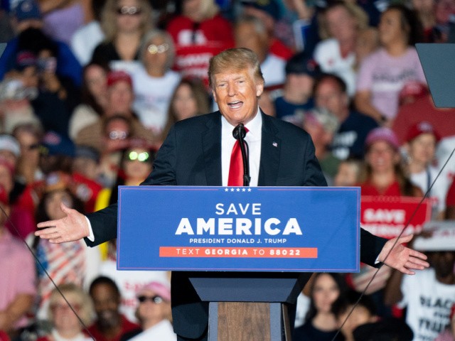 PERRY, GA - SEPTEMBER 25: Former President Donald Trump speaks at a rally on September 25, 2021 in Perry, Georgia. Republican Senate candidate Herschel Walker, Georgia Secretary of State candidate Rep. Jody Hice (R-GA), and Georgia Lieutenant Gubernatorial candidate State Sen. Burt Jones (R-GA) also appeared as guests at the rally. (Photo by Sean Rayford/Getty Images)