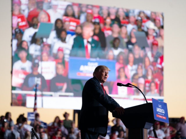 PERRY, GA - SEPTEMBER 25: Former President Donald Trump speaks at a rally on September 25, 2021 in Perry, Georgia. Republican Senate candidate Herschel Walker, Georgia Secretary of State candidate Rep. Jody Hice (R-GA), and Georgia Lieutenant Gubernatorial candidate State Sen. Burt Jones (R-GA) also appeared as guests at the …