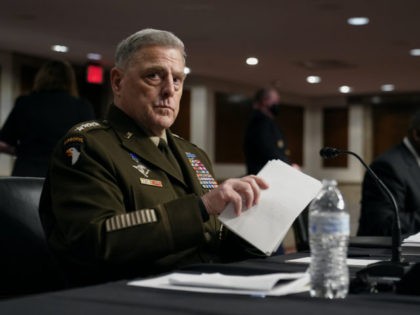 WASHINGTON, DC - SEPTEMBER 28: Chairman of the Joint Chiefs of Staff Gen. Mark A. Milley gathers his items after speaking at a Senate Armed Services Committee hearing on the conclusion of military operations in Afghanistan and plans for future counterterrorism operations on Capitol Hill on September 28, 2021 in …