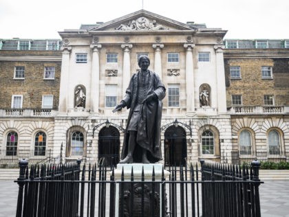 LONDON, ENGLAND - JUNE 08: A statue of Sir Thomas Guy is seen outside Guy's Hospital
