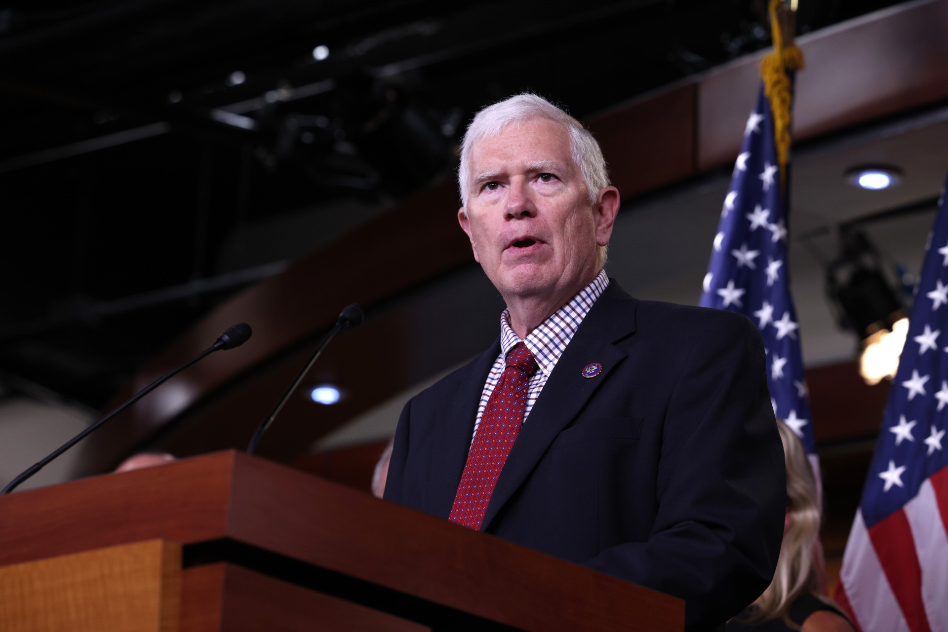 WASHINGTON, DC - JUNE 15: Rep. Mo Brooks (R-GA) speaks at a news conference on the “Fire Fauci Act” on Capitol Hill on June 15, 2021 in Washington, DC. The bill, drafted by Rep. Marjorie Taylor Greene (R-GA) , states that Dr. Anthony Fauci be removed from his position for allegedly deceiving the American people. (Photo by Anna Moneymaker/Getty Images)