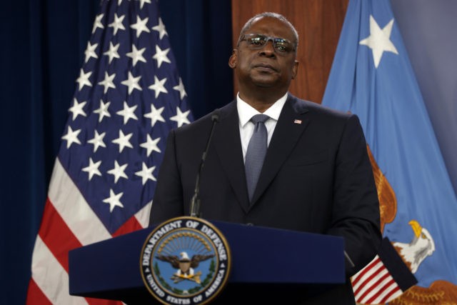 ARLINGTON, VIRGINIA - SEPTEMBER 01: U.S. Secretary of Defense Lloyd Austin speaks at the Pentagon September 1, 2021 in Arlington, Virginia. Secretary Austin and Chairman of the Joint Chiefs of Staff, Army General Mark Milley delivered remarks about the end of the military mission in Afghanistan. (Photo by Alex Wong/Getty …