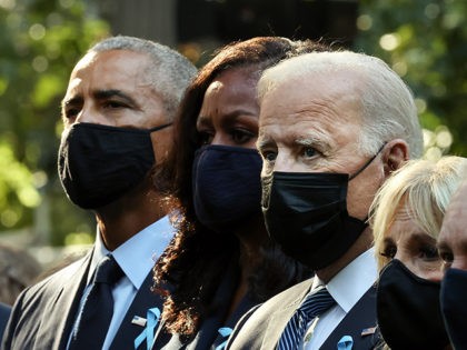 NEW YORK, NEW YORK - SEPTEMBER 11: (L-R) Former President Bill Clinton, former President Barack Obama, former First Lady Michelle Obama, President Joe Biden, First Lady Jill Biden and former New York City Mayor Michael Bloomberg attend the annual 9/11 Commemoration Ceremony at the National 9/11 Memorial and Museum on …