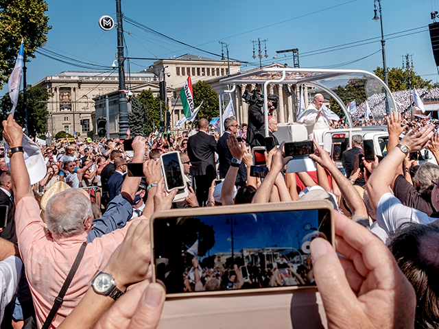 Pope Francis in the popemobile during his first day of a four-day visit by the Pope to Hun