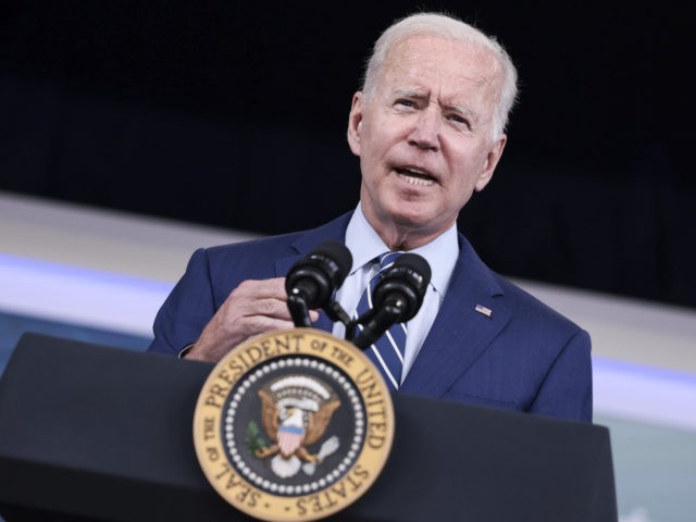 WASHINGTON, DC - SEPTEMBER 27: U.S. President Joe Biden gestures as he delivers remarks ahead of receiving a third dose of the Pfizer/BioNTech Covid-19 vaccine in the South Court Auditorium in the White House September 27, 2021 in Washington, DC. Last week President Biden announced that Americans 65 and older …