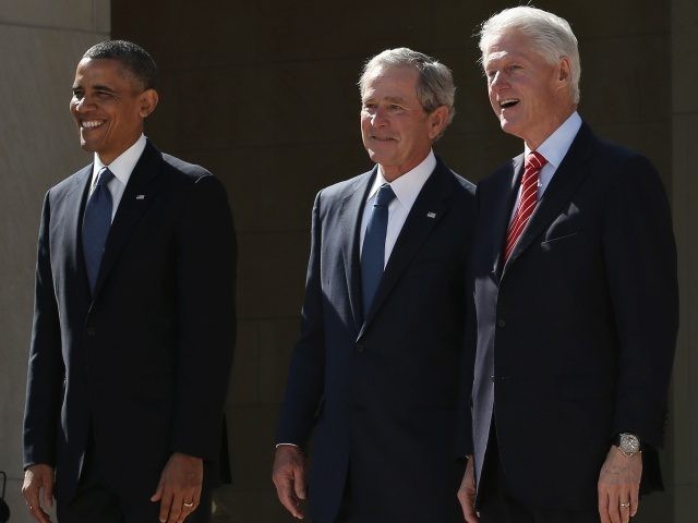 DALLAS, TX - APRIL 25: (L-R) U.S. President Barack Obama, former President George W. Bush, former President Bill Clinton, former President George H.W. Bush and former President Jimmy Carter attend the opening ceremony of the George W. Bush Presidential Center April 25, 2013 in Dallas, Texas. The Bush library, which …
