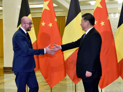 BEIJING, CHINA - OCTOBER 31: Belgian Prime Minister Charles Michel (from L) shakes hands with Chinese President Xi Jinping ahead of their meeting at the Great Hall of the People on October 31, 2016 in Beijing, China. (Photo by Kenzaburo Fukuhara - Pool/Getty Images)