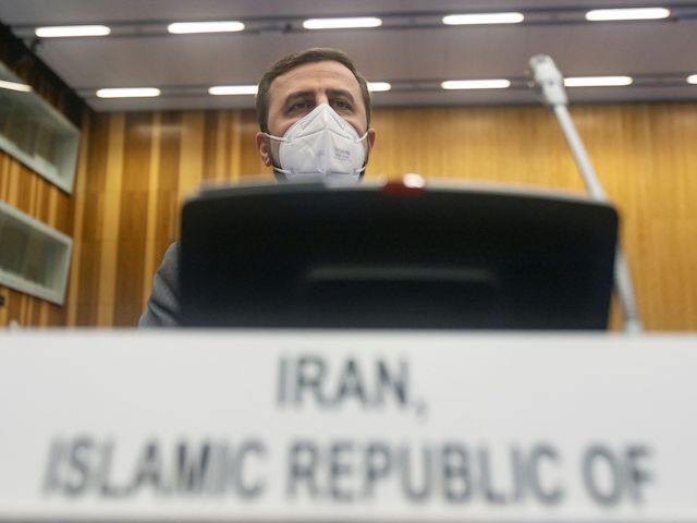 Iran's Governor to the International Atomic Energy Agency (IAEA), Kazem Gharib Abadi, attends a meeting of the IAEA Board of Governors at the agency's headquarters in Vienna, Austria, on September 13, 2021. (Alex Halada/AFP via Getty Images)