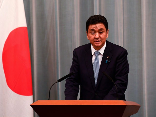 Newly appointed Japan's Defence Minister Nobuo Kishi delivers a speech during a press conference at the Prime Minister's office in Tokyo on September 16, 2020. - Japan's parliament votes on September 16 for the country's next prime minister, with powerful cabinet secretary Yoshihide Suga all but assured the top job, …