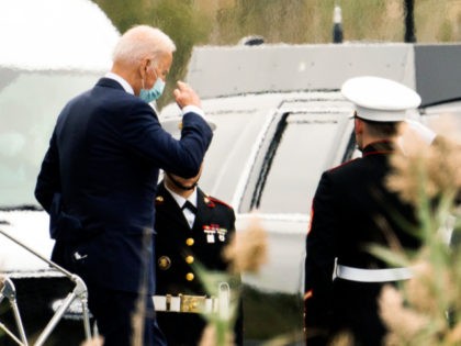 President Joe Biden disembarks Marine One upon arrival at the Gordons Pond in Rehoboth Beach, Del., Friday, Sept. 17, 2021. Biden is spending the weekend at his Rehoboth Beach home. (AP Photo/Manuel Balce Ceneta)