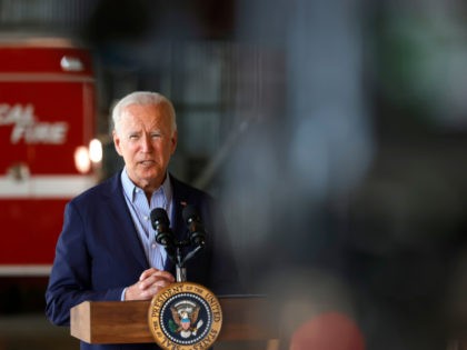 MATHER, CALIFORNIA - SEPTEMBER 13: U.S. President Joe Biden delivers remarks to reporters after doing a helicopter tour with California Gov. Gavin Newsom of the Caldor Fire, at Mather Airport on September 13, 2021 in Mather, California. Biden toured the wildfire-damaged area near Sacramento with Newsom before heading to Los …