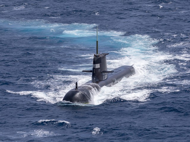 In this handout image provided by the Australian Defence Force, Royal Australian Navy submarine HMAS Rankin is seen during AUSINDEX 21, a biennial maritime exercise between the Royal Australian Navy and the Indian Navy on September 5, 2021 in Darwin, Australia. Australia, the United States and the United Kingdom have announced a new strategic defence partnership - known as AUKUS - to build a class of nuclear-propelled submarines and work together in the Indo-Pacific region. The new submarines will replace the Royal Australian Navy's existing Collins submarine fleet. (POIS Yuri Ramsey/Australian Defence Force via Getty Images)