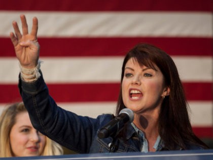 WAUKESHA, WI - NOVEMBER 05: Lt. Governor Rebecca Kleefisch (WI-R) speaks at a rally held by Governor Scott Walker (WI-R) for a last minute get out the vote event the night before the midterm elections at the Weldall Mfg., Inc. on November 5, 2018 in Waukesha, Wisconsin. Incumbent Republican Governor …