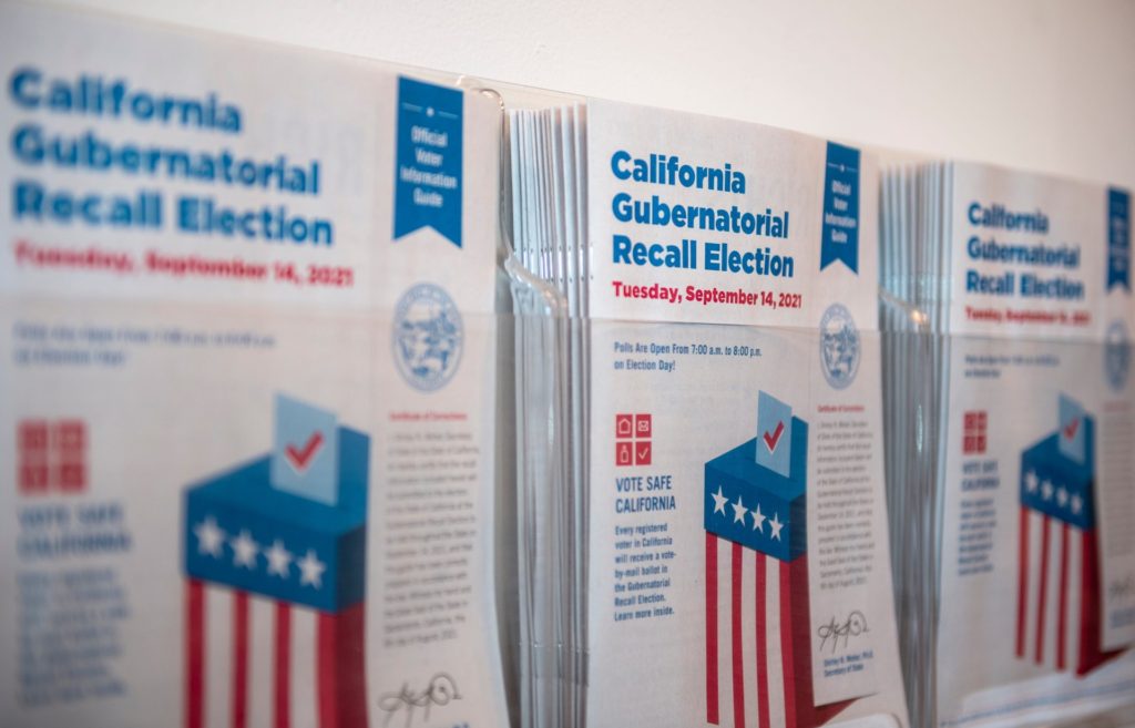 California Gubernatorial Recall Election information guides are placed inside the Monterey County Elections office in Salinas, Calif., on Thursday, Aug. 12, 2021. ( David Rodriguez/The Salinas Californian via Imagn Content Services)