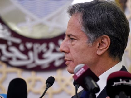 US Secretary of State Antony Blinken holds a joint press conference at the Ministry of Foreign Affairs in the Qatari capital Doha, on September 7, 2021. - Blinken said that the Taliban had reiterated a pledge to allow Afghans to freely depart Afghanistan following his meeting with Qatari officials on …