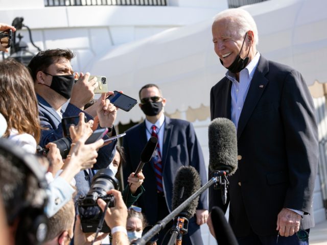 WASHINGTON, DC - SEPTEMBER 07: U.S. President Joe Biden speaks to the media as he departs the White House on September 07, 2021 in Washington, DC. Biden is traveling to New Jersey and New York to tour storm damage from Hurricane Ida. (Photo by Kevin Dietsch/Getty Images)