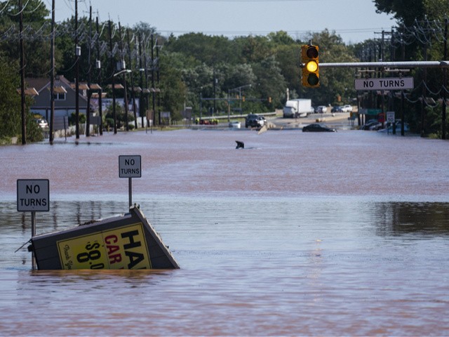 General view of the 206 route partially flooded as a result of the remnants of Hurricane Ida in Somerville, N.J., Thursday, Sept. 2, 2021. (AP Photo/Eduardo Munoz Alvarez)