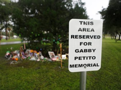 NORTH PORT, FLORIDA - SEPTEMBER 21: A makeshift memorial dedicated to Gabby Petito is located near the North Port City Hall on September 21, 2021 in North Port, Florida. The body of Petito was found by authorities in Wyoming, where she went missing while on a cross-country trip with her …