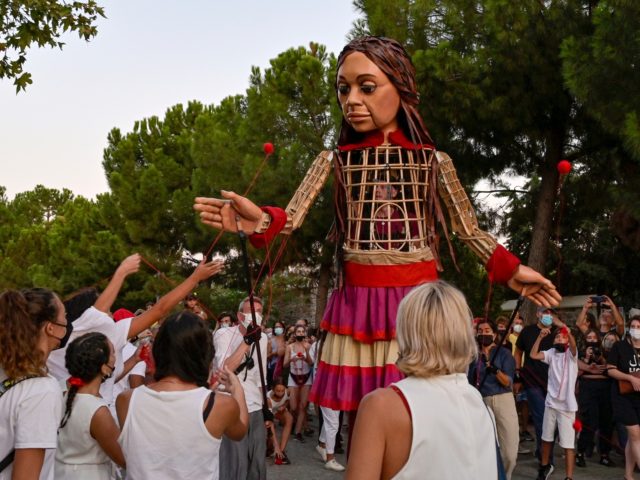 ATHENS, GREECE - SEPTEMBER 02: Little Amal, a giant puppet depicting a young refugee girl,