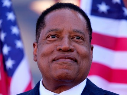 Republican gubernatorial candidate Larry Elder speaks to supporters during an Asian Rally
