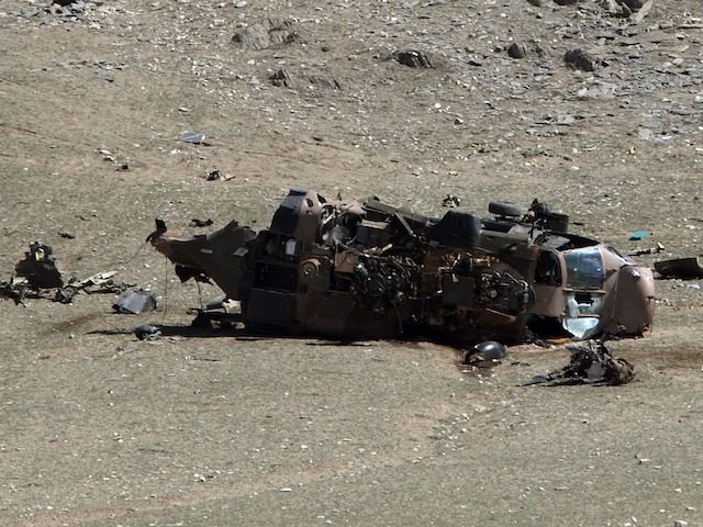 A view of the site of a NATO helicopter crash on the outskirts of Wardak city on March 23,