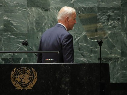 President Joe Biden departs after concluding his address to the 76th Session of the U.N. General Assembly on September 21, 2021 at the U.N. headquarters in New York City. (Eduardo Munoz-Pool/Getty Images)