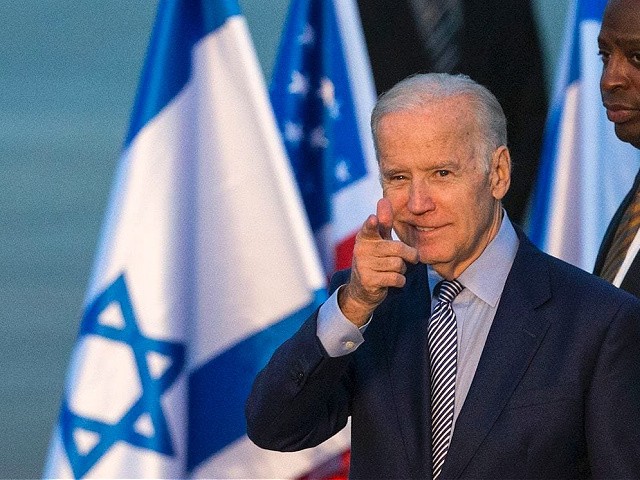 US Vice President Joe Biden gestures upon his arrival at Israel's Ben Gurion International airport on March 8, 2016. Biden will hold talks with Israeli Prime Minister Benjamin Netanyahu and Palestinian president Mahmud Abbas. / AFP / JACK GUEZ (Photo credit should read JACK GUEZ/AFP via Getty Images)