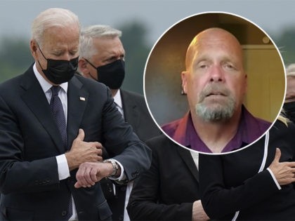 (INSET: Darin Hoover) President Joe Biden, first lady Jill Biden, Secretary of State Antony Blinken, behind Biden, and others attend a casualty return as a carry team finishes placing a transfer case containing the remains of Marine Corps Cpl. Daegan W. Page, 23, of Omaha, Neb., into a transfer vehicle …