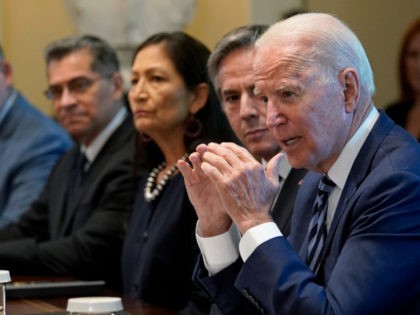 President Joe Biden speaks during a meeting with his Cabinet in the Cabinet Room at the White House in Washington, Tuesday, July 20, 2021. From left, Secretary of Education Miguel Cardona, Secretary of Health and Human Services Xavier Becerra, Secretary of the Interior Deb Haaland, Secretary of State Antony Blinken, …