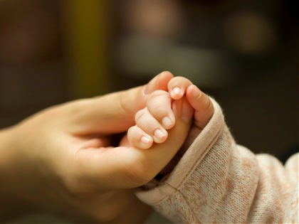 Baby Holding Mothers Hand - stock photo