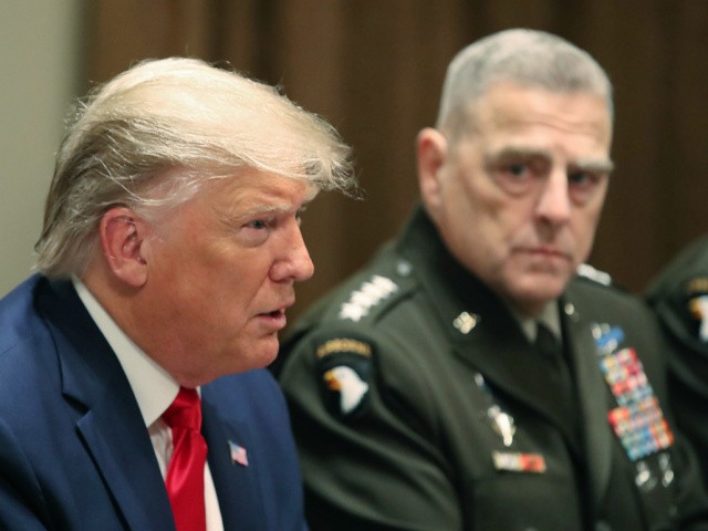 WASHINGTON, DC - OCTOBER 07: U.S. President Donald Trump speaks as Joint Chiefs of Staff Chairman, Army Gen. Mark Milley looks on after getting a briefing from senior military leaders in the Cabinet Room at the White House on October 7, 2019 in Washington, DC. Trump spoke about the pull-out of U.S troops in northeastern Syria and the impeachment inquiry in the House of Representatives. (Photo by Mark Wilson/Getty Images)