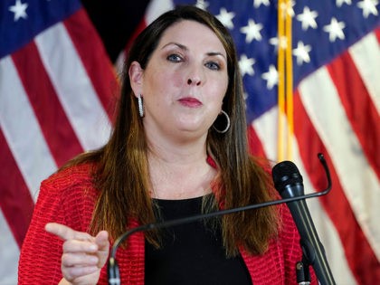 Republican National Committee chairwoman Ronna McDaniel speaks during a news conference at