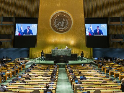 Venezuelas President Nicolas Maduro remotely addresses the 76th session UN General Assembly on September 22, 2021, in New York. (Photo by EDUARDO MUNOZ / various sources / AFP) (Photo by EDUARDO MUNOZ/AFP via Getty Images)